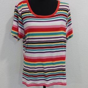 Planet Gold Plus Size Scoopneck Multi Colored Short Sleeve Top